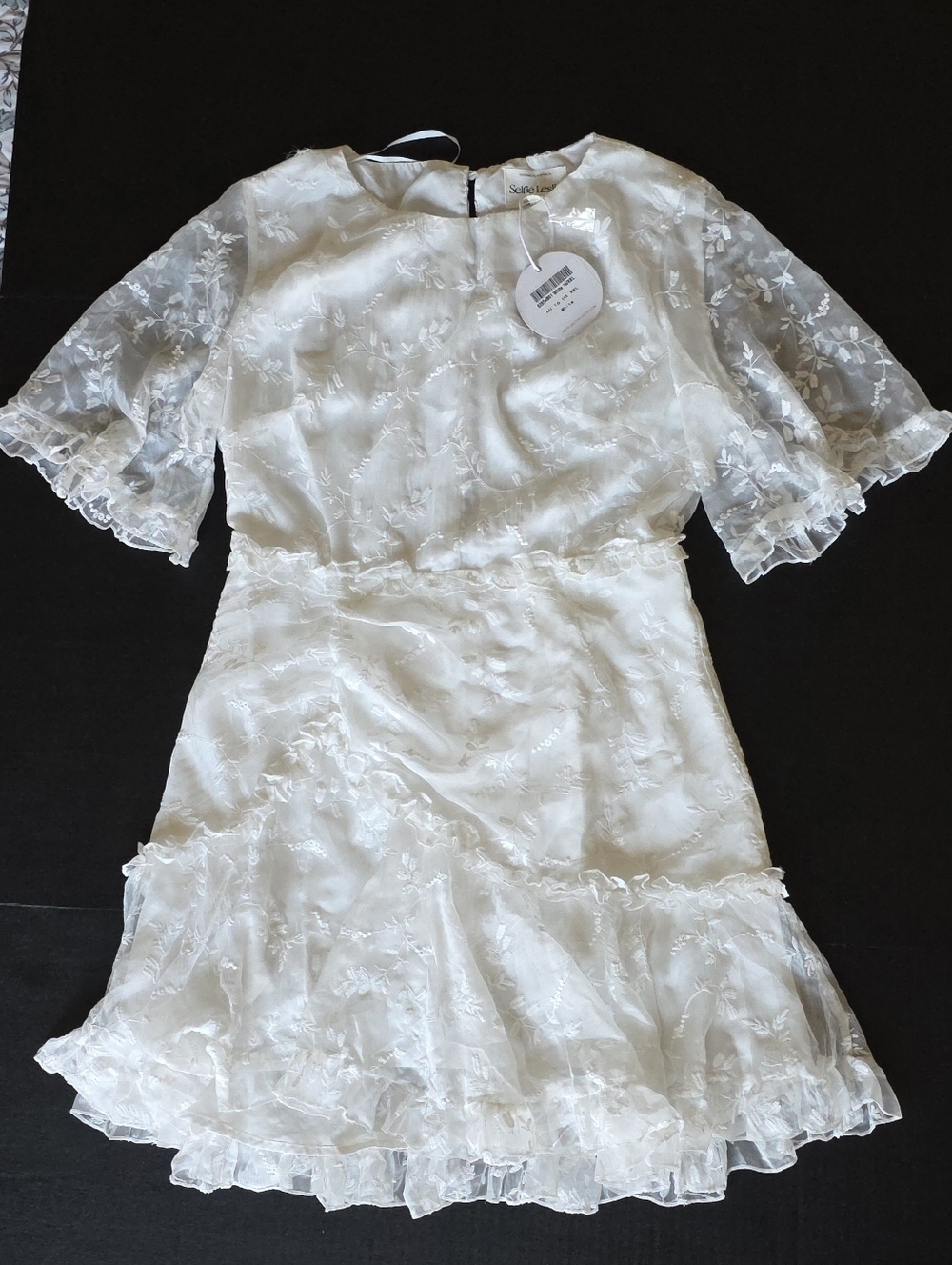 Selfie Leslie White Embroidered Organza Mini Dress Bridal Cottagecore Ruffle - Picture 2 of 8